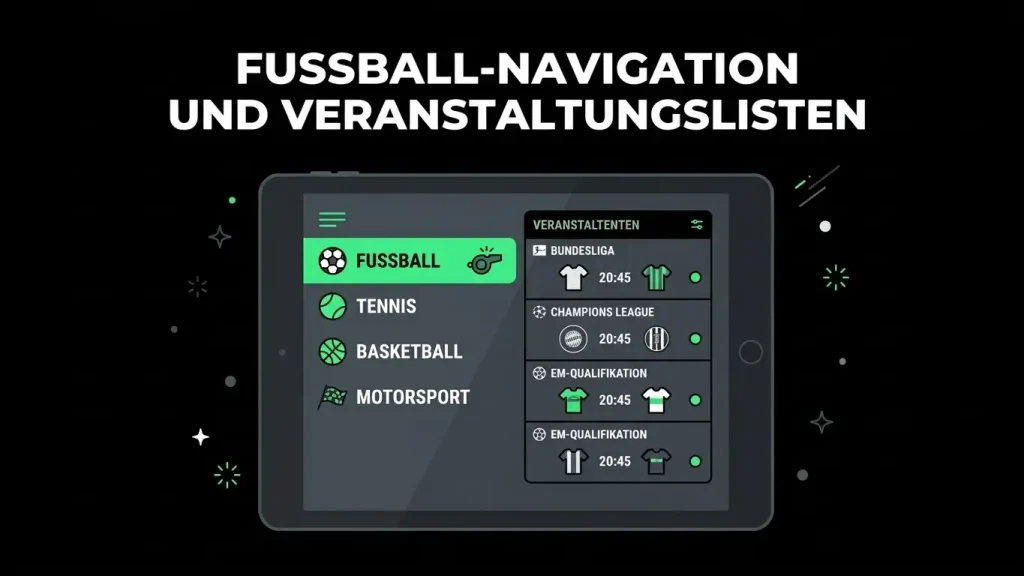 Fußballbereich im Sportmenü von Matbet mit Begegnungen